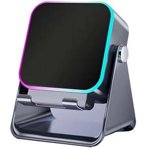 Generic Altoparlante a induzione per telefono cellulare, supporto pieghevole con luce ambientale RGB, Bluetooth 5.3 per tablet Android iOS, per ufficio, casa, viaggio, regalo di compleanno (nero)