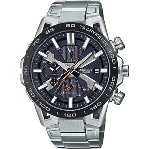Casio Orologio Solare Uomo, misura cassa 55.60mm con quadrante Nero Analogico e cinturino Argento in Cinturino in metallo EQB-2000DB-1AER