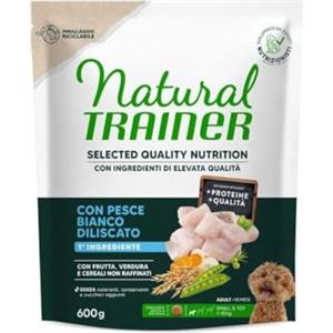 Generico Natural Trainer Selected Quality Nutrition Adult Small Cane, alimento secco per cani adulti di taglia piccola, gusto PESCE BIANCO diliscato 600 grammi.
