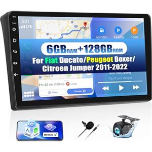 GOHHDL Android15, 6G+128G 8Core GOHHDL Autoradio per FIAT Ducato 3/Peugeot Boxer 2/Citroën Jumper 2 2011-2022 Carplay Android Auto, schermo 9 pollici 2Din con GPS WiFi BT FM/RDS DSP SWC Retrocamera