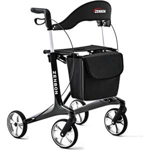 ZENBON Deambulatore Stretto Carbonio 5,5 kg: Rollator 4 Ruote Pieghevole e Leggero con Sedile Deambulatore per Anziani - Rollator per Interni Pieghevoli Leggeri per Viaggi nel Bagagliaio e in Aereo (Nero)