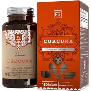 Focus FS Curcuma | 180 Capsule Curcumina Pepe Nero - 1350 mg Curcuma 10 mg Pepe Nero e 140 mg di Zenzero | Integratore ad Alta Potenza | Non-OGM, senza Glutine e Allergeni | Prodotto nel Regno Unito