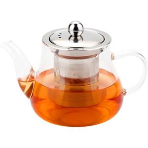 Honneeo Teiera in vetro borosilicato 450ml, senza gocciolamento, con infusore, bollitore da cucina con filtro in acciaio inox 304, piccola teiera per foglie sfuse, erbe, frutta, bubble tea (450ml)