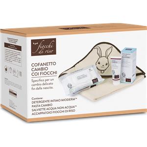 Fiocchi di Riso Cofanetto Cambio: Kit Completo con Detergente Intimo Mioderm, Pasta Cambio, Salviette e Accappatoio per Neonati