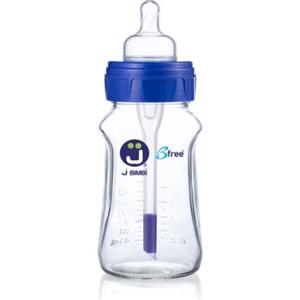 J Bimbi Biberon Bfree Super Glass 260 ml - Vetro con Tettarella in Silicone e Valvola Antigoccia
