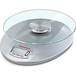 Soehnle KSD Bilancia da Cucina Digitale Roma Silver, 5 kg, 1 g Precisione | Bilancia elettronica con display LCD grande, funzione tara, piatto removibile in vetro di sicurezza lavabile in lavastoviglie