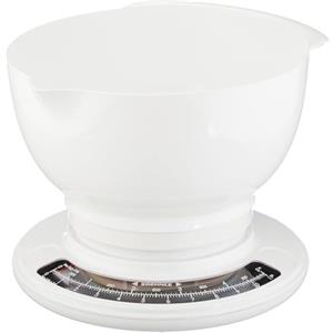 Soehnle Bilancia da Cucina Culina Pro, Analogica 5 kg con Tara | Bilancia meccanica con scala 50 g, ciotola impasto 2,5 L con manico e beccuccio, plastica bianca robusta, facile pulizia