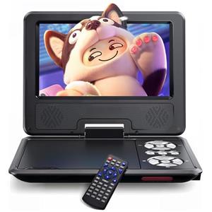 WOLFANG Lettore DVD portatile da 9,5" per bambini in auto con schermo girevole HD da 7,5", altoparlanti stereo, durata della batteria 6 ore, supporto per scheda Sync-TV/USB/SD [Nessun supporto