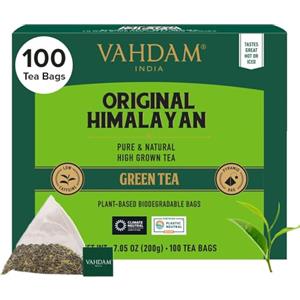 VAHDAM, Tè Verde dell'Himalaya in Foglie (100 Bustine di Tè) | Bustine Piramidali Biodegradabili | Te Verde Himalayano Originale