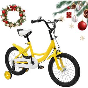 DAOHHFO Bicicletta per bambini da 16 pollici, per ragazzi e ragazze dai 5 agli 8 anni, regolabile in altezza, con ruote di supporto, in lega di acciaio al carbonio per bambini (giallo)