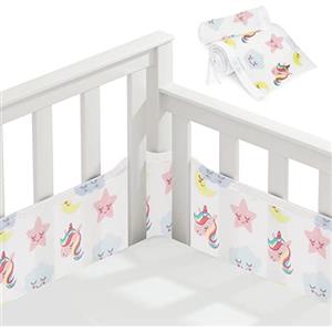 Vicloon Paracolpi Lettino, 2 Pezzi Paraurti Cot Morbida e Traspirante, Paracolpi per Lettino con 10 Cinghia Fissa, Lavabile, 340cm x 30cm + 160cm x 30cm, Unicorno