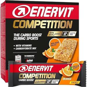 Enervit, Competition Bar Arancia, Barrette Energetiche con Pezzi d'Arancia, Formula Tecnica, Adatte Durante Attività ad Alta Intensità, 22g di Carboidrati, VeganOK, Senza Glutine, 12 Barrette da 30g