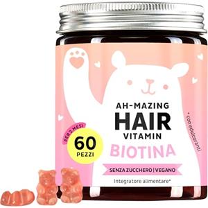 Bears with Benefits Caramelle Gommose Biotina Ah-mazing Hair - Vitamine per Capelli, Pelle e Unghie - 5000 µg di Biotina (B7), Zinco, Vitamine B6, B9, C, E - 60 Pezzi (2 Mesi), Vegane, Senza Zucchero, Bears with Benefits