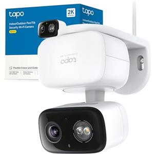 Tapo C216 2K 3MP Telecamera Wi-Fi Esterno, 360° Visuale, IP65, Visione Notturna a Colori, Rilevamento Smart AI, Audio Bidirezionale, Allarme Sonoro e Luminoso, Montaggio su Tavolo e Parete