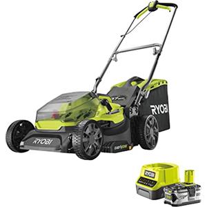 Ryobi RY18LM37A‑140 Tagliaerba Brushless a Batteria 18 V ONE+, Larghezza 37 cm, 6 Livelli Altezza, EasyEdge™, Sacco 45 L, Batteria 4 Ah e Caricabatterie Inclusi