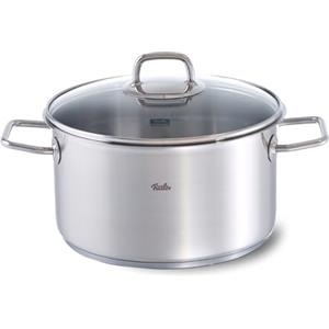 Fissler Viseo Pentola in acciaio inox 5.7 L, 24 cm, con coperchio in vetro, scala per misurazione interna, bordo per versare, pentola per cottura a induzione, risparmio energetico, anche a induzione
