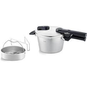 Fissler Vitaquick Grande Pentola a Pressione Grande da 2.5 L, con Diametro da 18 cm, Inserto, Pentola a Vapore in Acciaio Inox, 2 Livelli di Cottura, Prodotto in Germania per Piani Cottura a Induzione