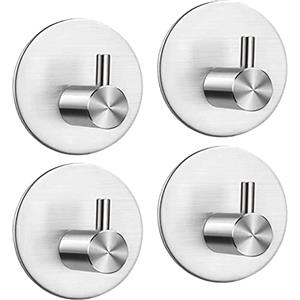 ZUIMENG Ganci Adesivi, 4 Pezzi Gancio Adesivo Appendi Accappatoio Porta Asciugamani in Acciaio Inox, Appendiabiti da Parete Muro Autoadesivo per Cucina e Bagno (Argento)