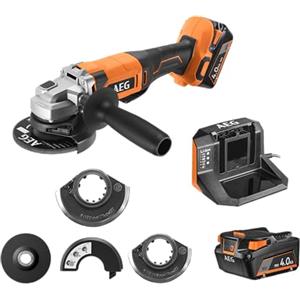 AEG - Smerigliatrice 125 mm senza fili 18 Volt, 9200 giri/min con 2 batterie Pro litio 4,0 Ah, caricatore e borsa - BEWS18-125X2-402B