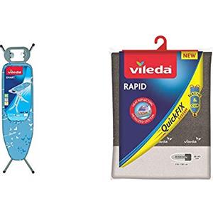 Vileda Asse da Stiro Smart, Asse da Stiro Traspirante, Regolabile in Altezza, Blu & Rapid Copriasse da Stiro Universale, in Cotone e Alluminio, Termoriflettente con Fermacorda, Grigio