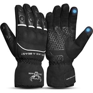 BEAST RAGE Guanti da moto invernali per uomo e donna-Fodera termica calda,impermeabile,antivento, compatibile con lo schermo tattile,guanti da moto a dita piene per tempo freddo,strada (Nero, 2XL)