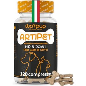 WOTPUP Integratore Articolazioni Cani e Gatti Forma Osso, Sviluppato da Veterinari | Con Glucosamina, Condroitina, Artiglio del Diavolo, Manganese e MSM. 120 Compresse Made in Italy, Alta qualità