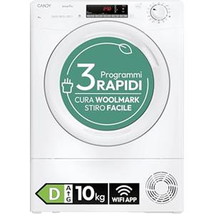 Candy Smart Pro CRO EH10N2TE-S, Asciugatrice 10KG, Pompa di Calore, Connetività Wi-Fi + BLE, App HOn, Woolmark Certification, Rumorosità (dB) 64, 85 x 59.6 x 58.5 cm(A x L x P cm), Bianca - Classe D