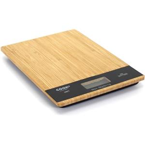 COOK CONCEPT, KU6613, Bilancia da Cucina Rettangolare in bambù 5kg, Precisione Grammi, Design Elegante, Funzione Tara, Compatta ed Ecologica, Dimensioni 18x20x15 cm, Marrone/Nero