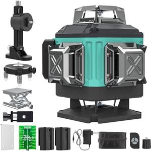 karzu Livella Laser Autolivellante 16 Linee, 4 X 360 °Livello Laser Autolivellante Verde, 2 x Batterie, Autolivellante, Supporto rotante, Telecomando Cabina di rilevamento