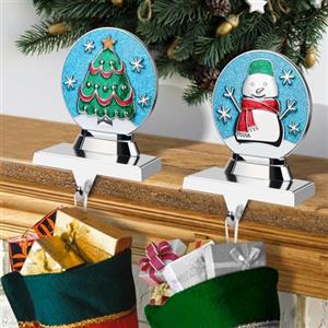 EBANKU Appendini per calze di Natale per camino, 2 stili, con albero di Natale, pupazzo di neve, mantello, antiscivolo, robusti, ganci per appendere la calza della Befana, per Natale, casa