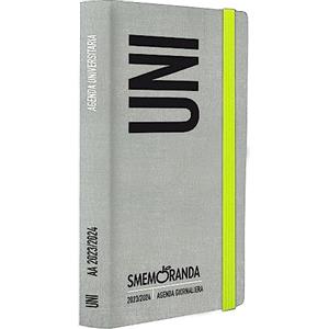 Smemoranda Uni - Agenda Giornaliera Univesitaria 2023-2024, 13 Mesi, Settembre 23 - Settembre 24, Copertina Flessibile in tela e Chiusura Elastica, Dimensioni 12,5 x 18,5 cm, Colore Grigio