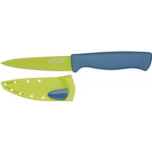 Colourworks Coltello da Cucina Spelucchino con Guaina Affilacoltelli Edgekeeper, Acciaio inossidabile, 9,5 cm, Verde Mela