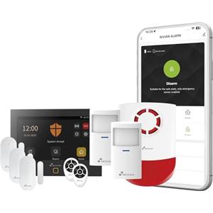 NIVIAN Sistema di Allarme Casa WiFi + GSM 4G con Schermo Touch - Kit Antifurto Wireless per Casa e Ufficio, App Tuya, Notifiche SMS e Chiamate, Sirena e Sensori Porta e Movimento