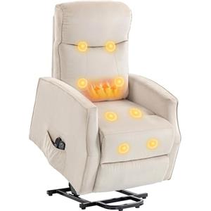 HOMCOM Poltrona Elettrica Alzapersona Reclinabile 150°, Poltrona Relax Massaggiante e Riscaldante, in Tessuto Effetto Lino per Anziani con Porta USB, Telecomandi, Poggiapiedi, Tasche Laterali, Beige