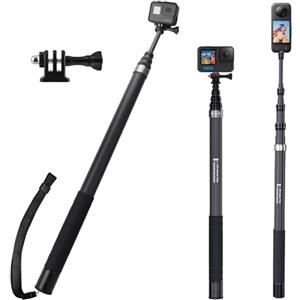 Wiseten 3M/300CM Bastone per Selfie in Fibra di Carbonio er Insta 360 X5 X4 X3 DJI Osmo Pocket 3, Ultra Lungo Invisibile Selfie Stick Monopiede Asta con Adattatore per GoPro Hero 13 12 11 10 9 Black