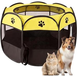 LUPATDY Recinto per Cani da Interno, Portatile Box Cani per Interno ed Esterni, Box Pieghevole per Cane e Gatti, Kennel Cane Piccolo, Gabbia per Gatto, Cucciolo Conigli, 74 x 74 x 43 cm (Giallo)