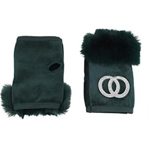 QUEEN HELENA Guanti Senza Dita Invernali Caldi con Pelo Morbidi Casual con Strass Donna G04 (Petrolio)