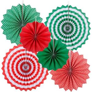 YUNZHISHIYE Decorazione Natalizia Messicana, Set Di Decorazioni Per Ventagli Di Carta, Ventilatore Da Soffitto Con Pom Pom, Adatto Per Feste, Matrimoni, Natale, Ringraziamento, Halloween (Strisce di Natale)