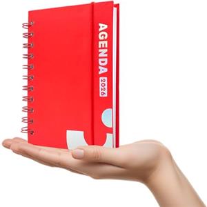 Leddy Living Agenda 2026 Giornaliera con Anelli, Formato 11x16 cm, Perfetta per Appuntamenti e Lavoro - Copertina Rigida Elegante, Design Funzionale, Diario in Italiano da Gennaio a Dicembre (ROSSO)