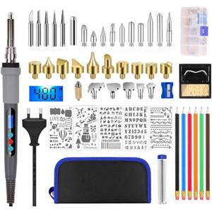 MOGAOPI Kit Piroincisore in Legno, Kit Saldatore, 60 W Temperatura Regolabile 180-480 ℃, Saldatore Pirografo Elettrico Professionale Per Legno, Sughero Inciso