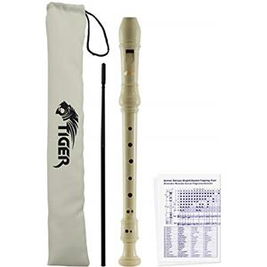 TIGER REC2-WH - Flauto dolce per scuola, costruzione in 3 pezzi, con custodia, scovolino e tabella diteggiatura - colore bianco