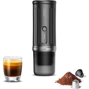 CERA+ macchina caffe portatile Epresso Autoriscaldante, Fino 8 Tazze per Carica & 20Bar,3 * 4500mAh,CERApresso Compatibile con Cialde NS Caffè Macinato,Macchina Caffè Elettrica Campeggio,Ufficio Auto