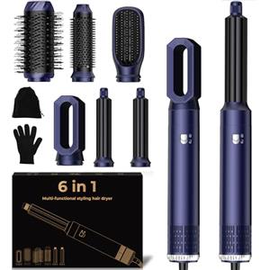 UKLISS 6 in 1 Hair Styler, Airstyler Spazzola Asciugacapelli Set con Arricciacapelli Automatico, Hair Dryer, Spazzola ad Aria Calda, Thermal Brush, Spazzola Lisciante Capelli Donne Styling - Blu