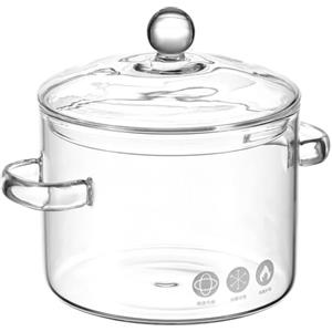 GANAZONO Pentola da cucina in vetro borosilicato con coperchio e manico Pentola da cucina per pasta e zuppa di latte