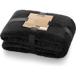 DecoKing Coperta Plaid Pile 70x150 cm per Letto Singolo Calda Accogliente e Spessa in Morbido Velluto Stile Scandinavo Per Letto Divano Sedia Tutte le Stagioni Nero Henry