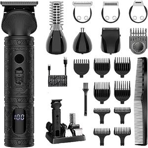 Surker Regolabarba uomo Rasoio Elettrico Barba Capelli Corpo Macchinetta per Barba Beard Trimmer Clipper Kit T-Blade Rasoio per Capelli 7 in 1，Nero