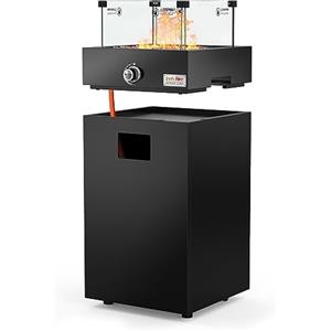 Onlyfire 23000BTU - Braciere a gas per esterni, con protezione dal vento, ruote e pietre laviche, camino da terrazza con accensione elettronica, per giardino e balcone