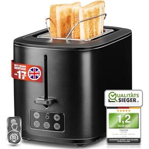 Linsar - Tostapane - Tostapane a due fette - Con display touch, 6 livelli di doratura, vassoio raccoglibriciole estraibile, scalda-panini integrato e spegnimento automatico - 980 watt - (Nero)