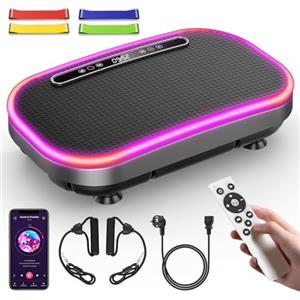 Uverbon Pedana Vibrante, Pedana Vibrante Dimagrante con Banda di Resistenza, 9 Modalità Regolabili, 1-120 Livelli Di Intensità, Supporto Bluetooth, Telecomando, Schermo LED, Capacità di Carico 150KG (Bianco)
