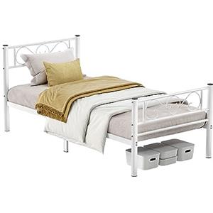 VASAGLE Struttura Letto Singolo, Letto a Doghe in Metallo per Materassi di 90 x 190 cm, per Stanza di Ospiti, Montaggio Facile, per Spazi Piccoli, Bianco RMB061W01